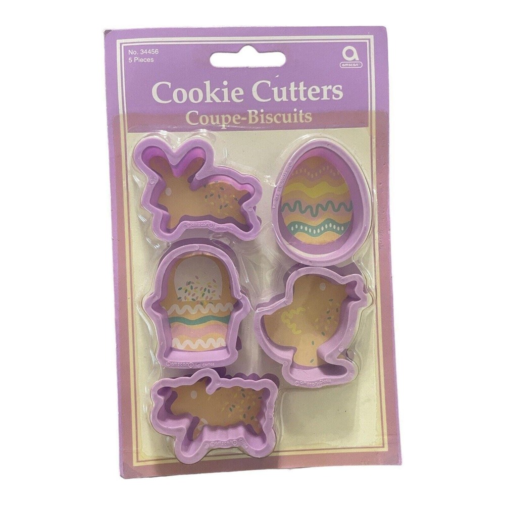 Vintage Amscan Cookie Cutter Set of 5 Easter Egg Lamb‎ Bunny Chick Rabbit